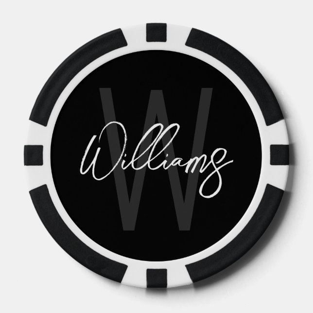 Modern Script Personalisiert Monogram und Name Pokerchips (Vorderseite)