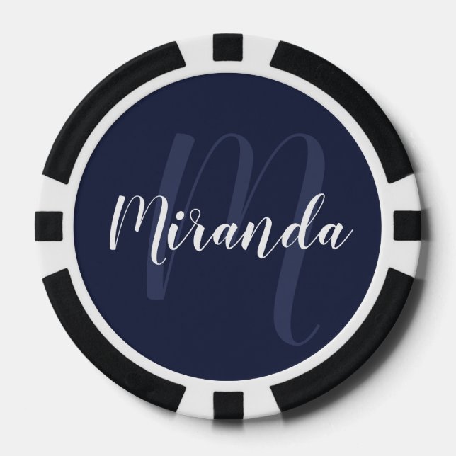 Modern Script Personalisiert Monogram und Name Pokerchips (Vorderseite)