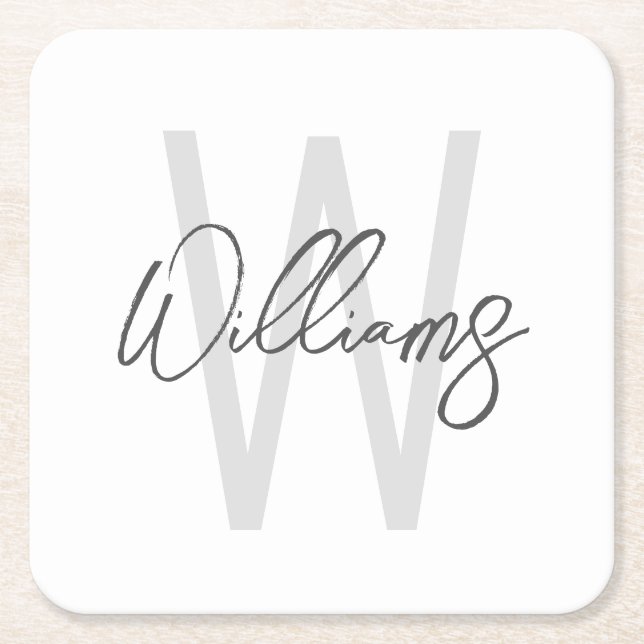 Modern Script Personalisiert Monogram und Name Rechteckiger Pappuntersetzer (Vorderseite)