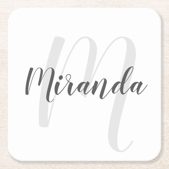 Modern Script Personalisiert Monogram und Name Rechteckiger Pappuntersetzer (Vorderseite)