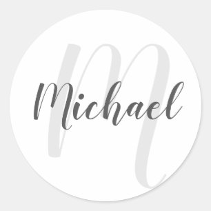 Modern Script Personalisiert Monogram und Name Runder Aufkleber