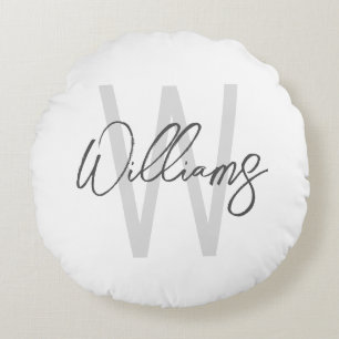 Modern Script Personalisiert Monogram und Name Rundes Kissen