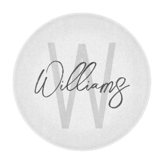 Modern Script Personalisiert Monogram und Name Schneidebrett (Vorderseite)