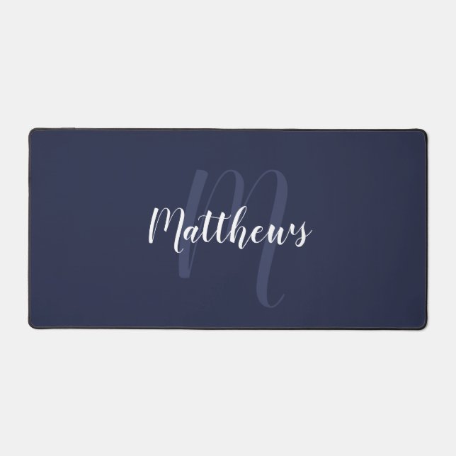 Modern Script Personalisiert Monogram und Name Schreibtischunterlage (Vorderseite)