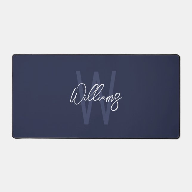 Modern Script Personalisiert Monogram und Name Schreibtischunterlage (Vorderseite)