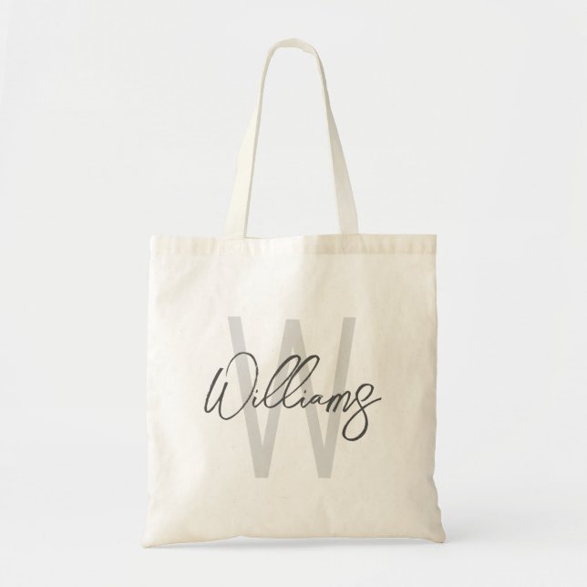 Modern Script Personalisiert Monogram und Name Tragetasche (Vorne)