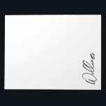 Modern Script Personalisiert Name Notizblock<br><div class="desc">Moderne Minimalistische Personalisierte Namensschilder Dieses Design zeichnet sich durch einen personalisierten Namen im modernen,  schwarzen Schriftart mit Schrift auf weißem Hintergrund aus.</div>