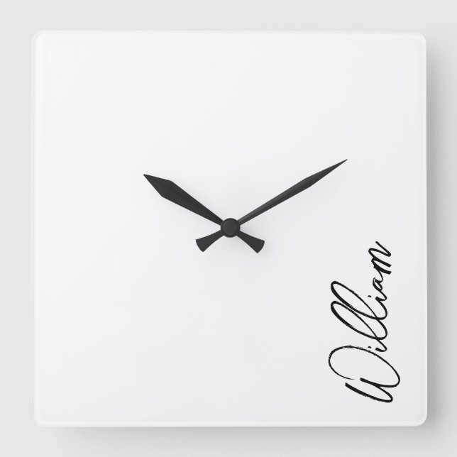 Modern Script Personalisiert Name Quadratische Wanduhr (Vorderseite)