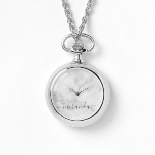 Modern Script Personalisiert Name White Marble Armbanduhr