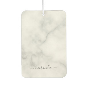 Modern Script Personalisiert Name White Marble Autolufterfrischer