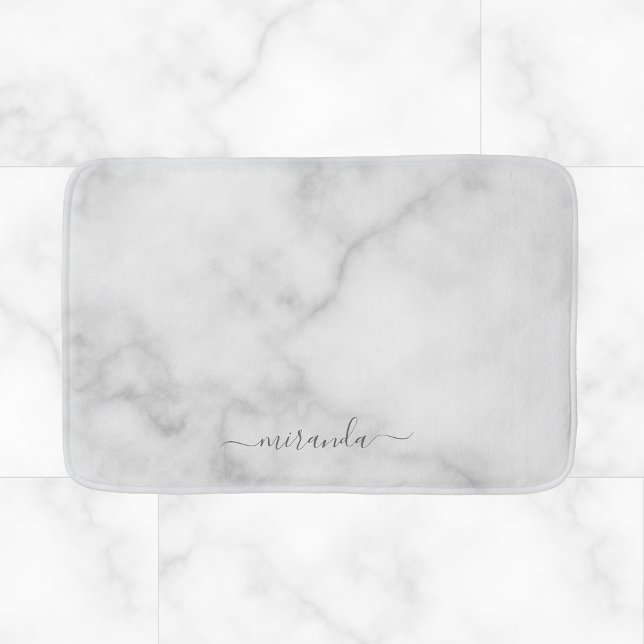 Modern Script Personalisiert Name White Marble Badematte (Von Creator hochgeladen)
