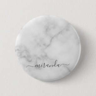 Modern Script Personalisiert Name White Marble Button