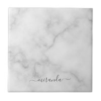 Modern Script Personalisiert Name White Marble