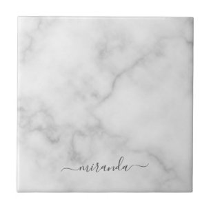 Modern Script Personalisiert Name White Marble Fliese