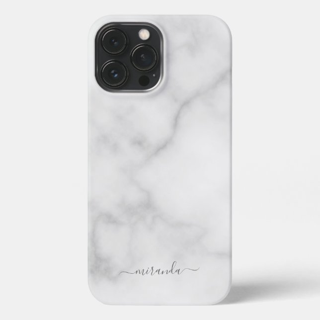 Modern Script Personalisiert Name White Marble iPhone Hülle (Rückseite)