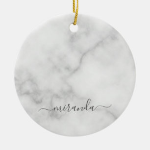 Modern Script Personalisiert Name White Marble Keramik Ornament