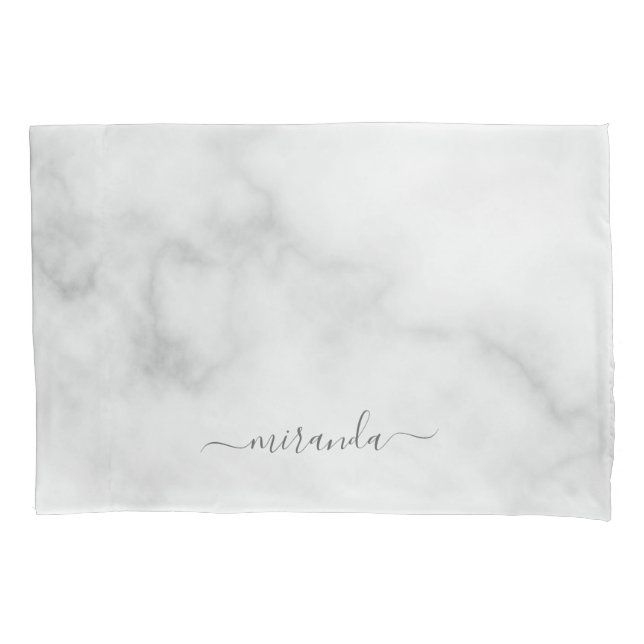 Modern Script Personalisiert Name White Marble Kissenbezug (Vorderseite)