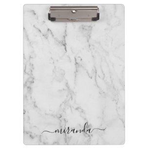 Modern Script Personalisiert Name White Marble Klemmbrett