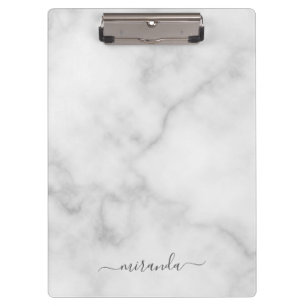 Modern Script Personalisiert Name White Marble Klemmbrett