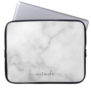 Modern Script Personalisiert Name White Marble Laptopschutzhülle