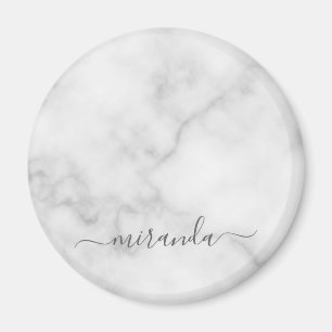 Modern Script Personalisiert Name White Marble Magnet