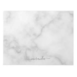 Modern Script Personalisiert Name White Marble Notizblock