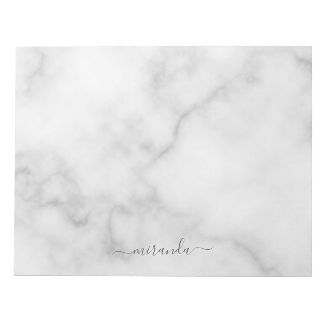 Modern Script Personalisiert Name White Marble Notizblock (Vorderseite)