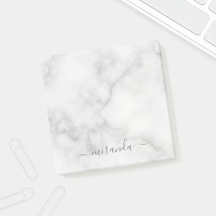 Modern Script Personalisiert Name White Marble Post-it Klebezettel