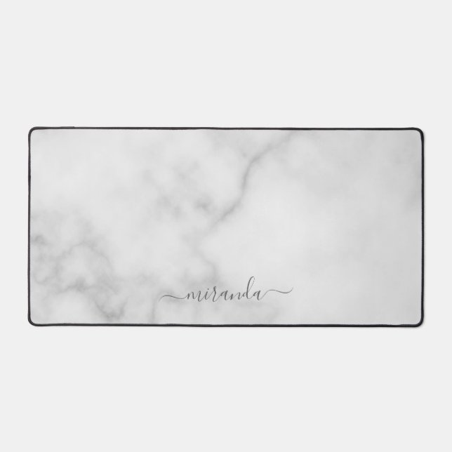 Modern Script Personalisiert Name White Marble Schreibtischunterlage (Vorderseite)