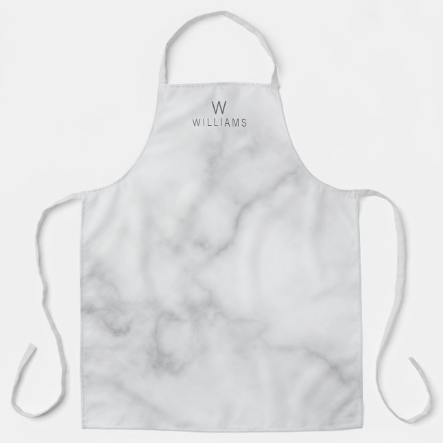 Modern Script Personalisiert Name White Marble Schürze (Vorderseite)
