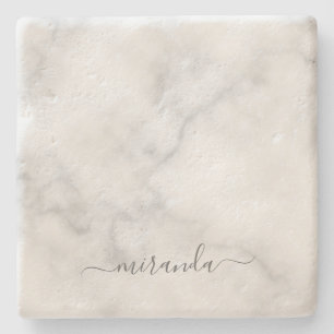 Modern Script Personalisiert Name White Marble Steinuntersetzer