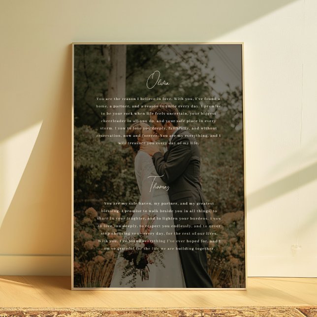 Modern Script Photo Custom Wedding Vows Poster (Von Creator hochgeladen)