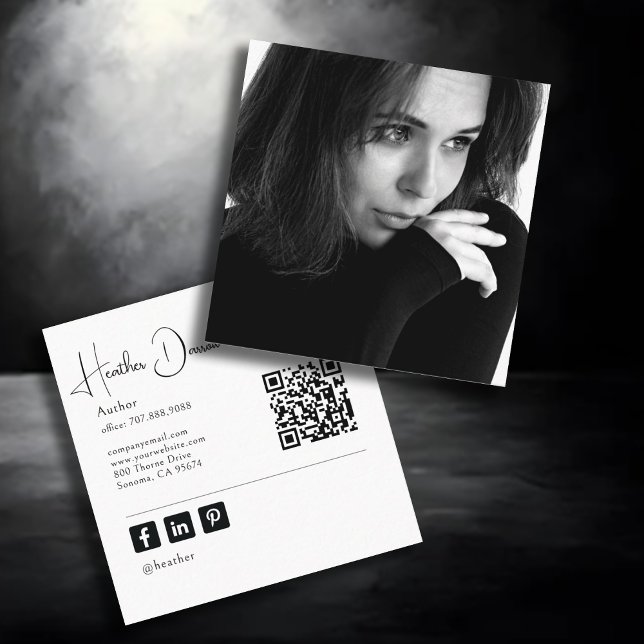 Modern Script Photo QR Code Author Writer Quadratische Visitenkarte (Von Creator hochgeladen)