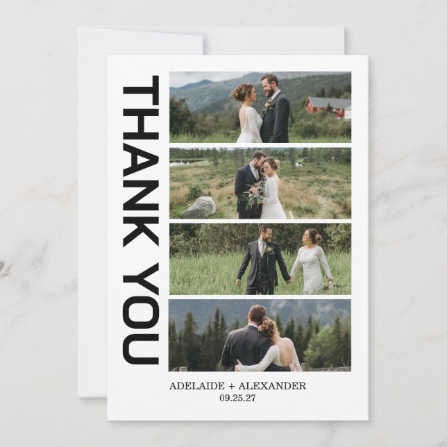 Modern Script Photo Wedding Dankeskarte (Vorderseite)
