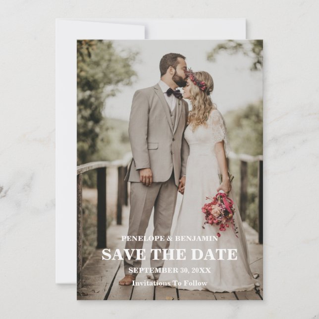 Modern Script Photo Wedding Save The Date Einladung (Vorderseite)