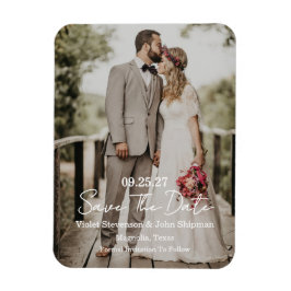 Modern Script Photo Wedding Save The Date Magnet