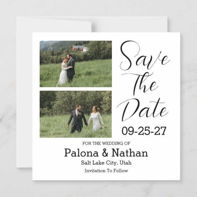 Modern Script Photo Wedding Save The Date Magneteinladung (Vorderseite)
