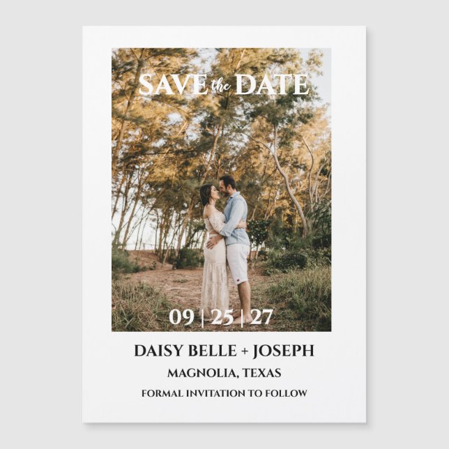 Modern Script Photo Wedding Save The Date Magneteinladung (Vorderseite)