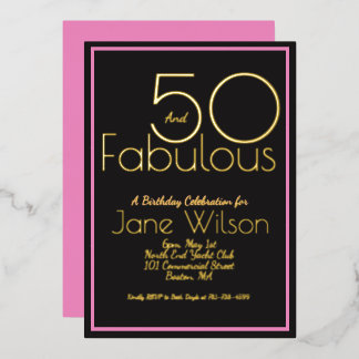 Modern Script Pink Foil 50 und Fabulous Geburtstag Folieneinladung