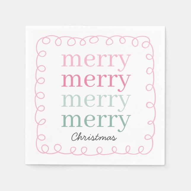 Modern Script Pink Frohe Weihnachten Serviette (Vorderseite)