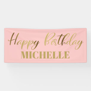 Modern Script Pink Gold Happy Birthday Banner
