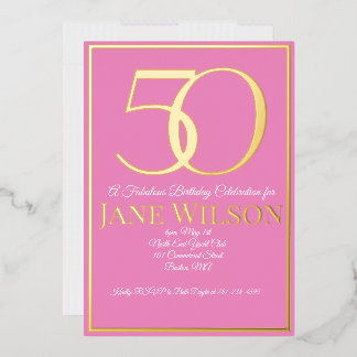Modern Script Pink Goldfolie 50. Geburtstag Folieneinladung