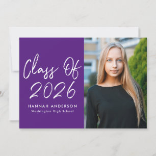 Modern Script Purple Foto Graduation Party Einladung