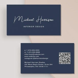 Modern Script QR Code Beruflich Blue Visitenkarte