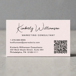 Modern Script QR Code Professional Pink Visitenkarte