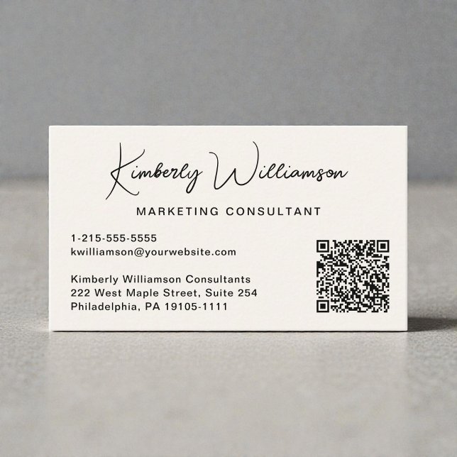 Modern Script QR Code Professional Visitenkarte (Modern Script QR Code Professional Business Card)