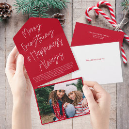 Modern Script Red Christmas Holiday Foto Card All In One Einladung