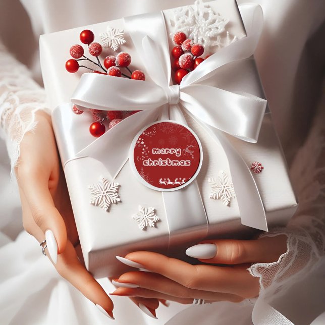Modern Script Red Frohe Weihnachts-Round-Sticker Runder Aufkleber (Von Creator hochgeladen)