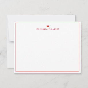 Modern Script Red Heart Border Monogram Note Card Mitteilungskarte