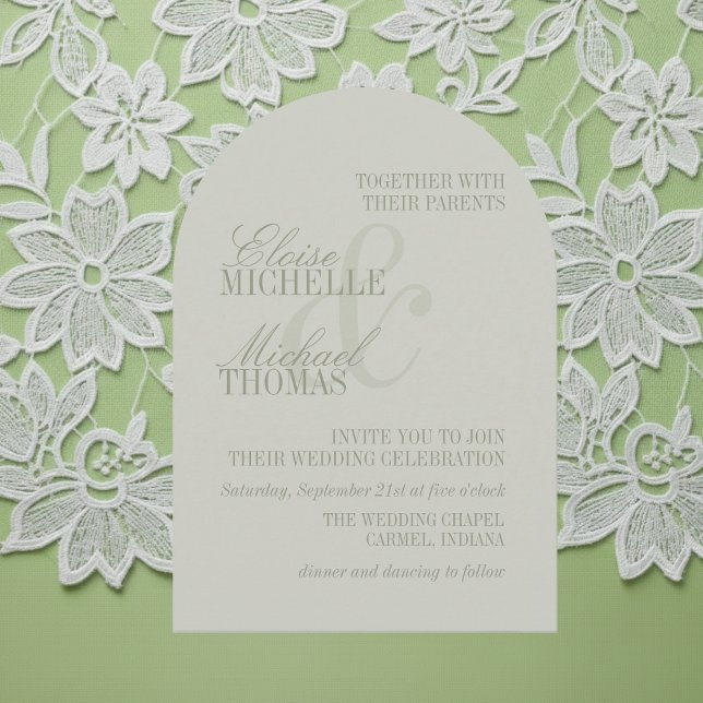 Modern Script Sage Green Formal Arch Wedding  Einladung (Modern Script Sage Green Formal Arch Wedding Invitation
)